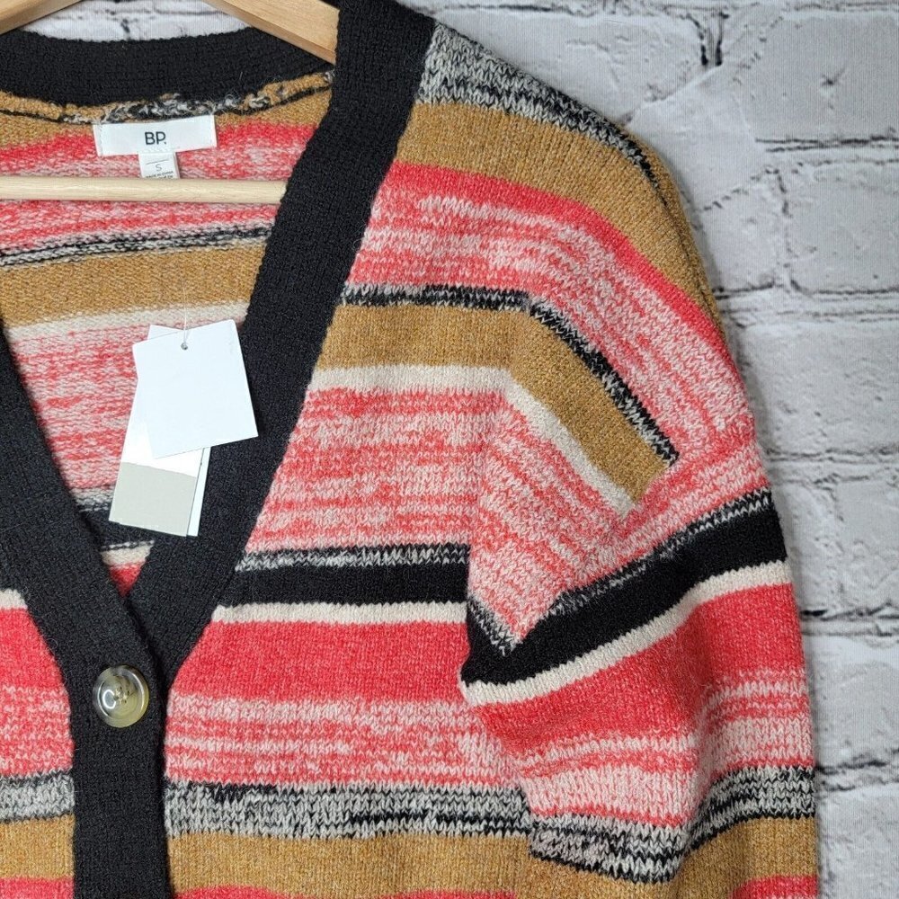Bp Crop Cardigan Sweater In Black Marl Stripe Multicolor NWT Size S - Picture 4 of 11